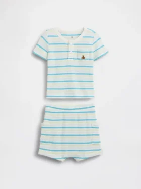 Conjunto de camiseta Henley y pantalones cortos tipo waffle para bebé