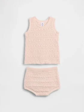 Conjunto de camiseta sin mangas y pantalones cortos de ganchillo para bebé