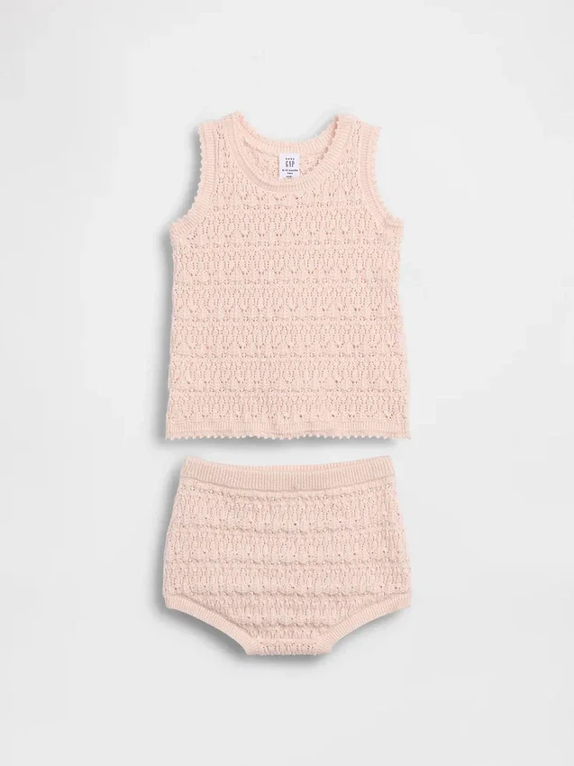 Conjunto de camiseta sin mangas y pantalones cortos de ganchillo para bebé