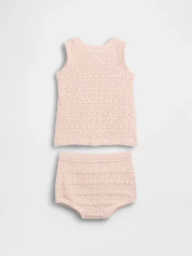 Conjunto de camiseta sin mangas y pantalones cortos de ganchillo para bebé