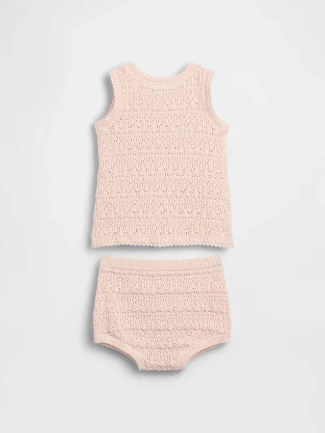 Conjunto de camiseta sin mangas y pantalones cortos de ganchillo para bebé
