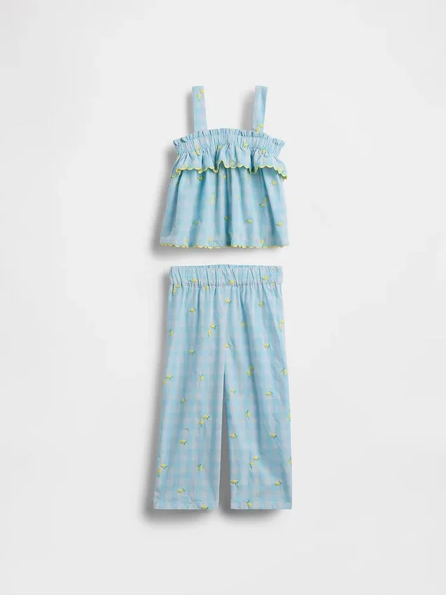 Conjunto de cuadros vichy color limón para bebés y niños pequeños