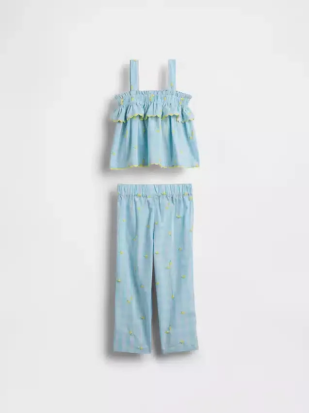 Conjunto de cuadros vichy color limón para bebés y niños pequeños