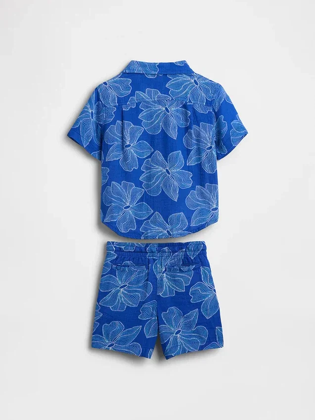 Conjunto de gasa de algodón con estampado floral para bebés y niños pequeños
