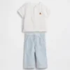 Conjunto de gasa de algodón para bebé con camiseta Henley