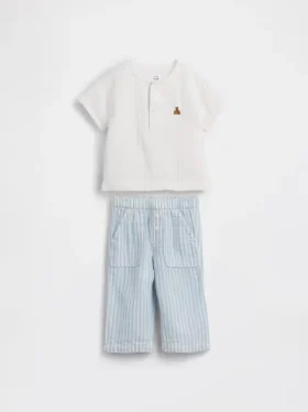 Conjunto de gasa de algodón para bebé con camiseta Henley
