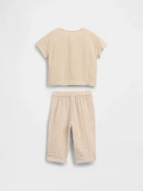 Conjunto de gasa de algodón para bebé con camiseta Henley