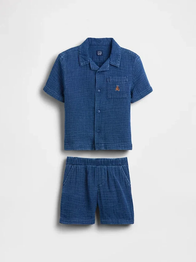 Conjunto de gasa de algodón y vaquero para bebés y niños pequeños