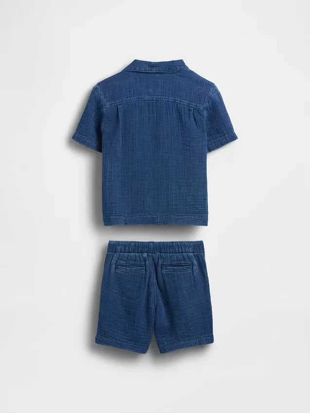 Conjunto de gasa de algodón y vaquero para bebés y niños pequeños