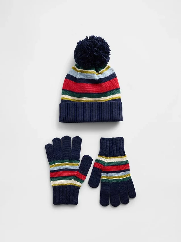 Conjunto de gorro con pompón y guantes para niños