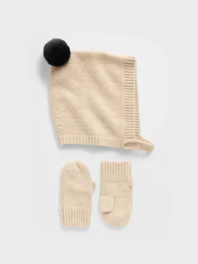 Conjunto de gorro con pompón y manoplas CashSoft para bebés y niños pequeños