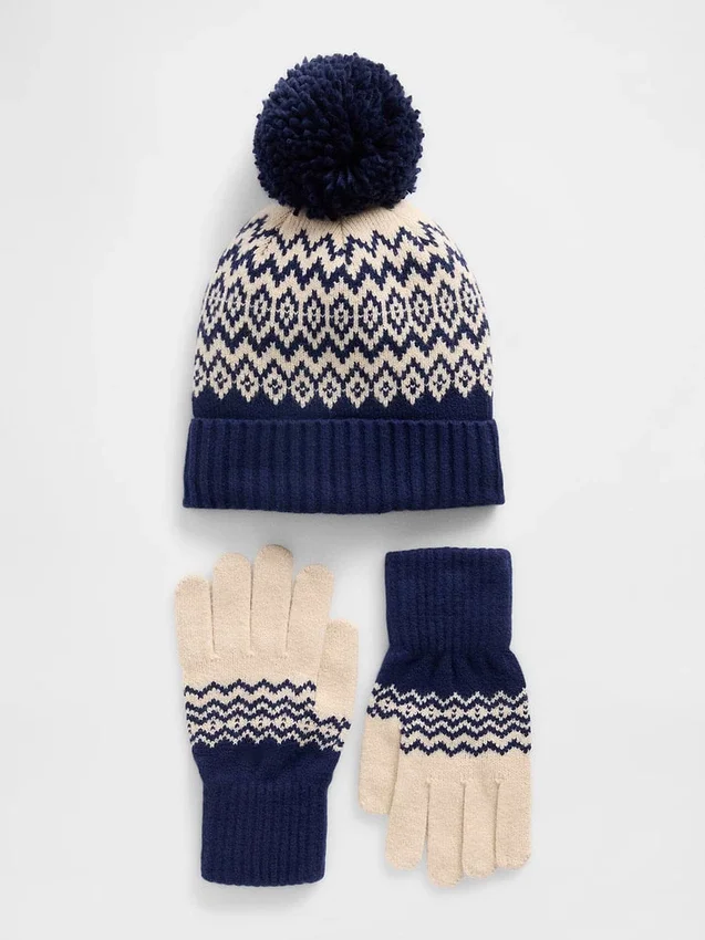Conjunto de gorro y guantes Fair Isle para niños de CashSoft