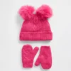 Conjunto de gorro y manoplas con pompón de punto trenzado para bebés y niños