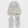 Conjunto de gorro y manoplas de punto acanalado CashSoft para Bebé y Niño