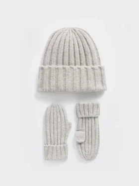 Conjunto de gorro y manoplas de punto acanalado CashSoft para Bebé y Niño