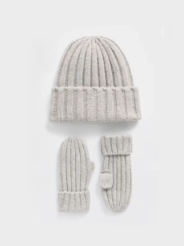 Conjunto de gorro y manoplas de punto acanalado CashSoft para Bebé y Niño