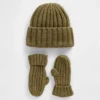 Conjunto de gorro y manoplas de punto acanalado CashSoft para Bebé y Niño