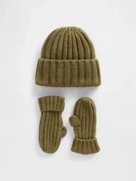 Conjunto de gorro y manoplas de punto acanalado CashSoft para Bebé y Niño