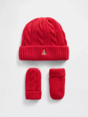 Conjunto de gorro y manoplas de punto trenzado CashSoft para Bebé y Niño