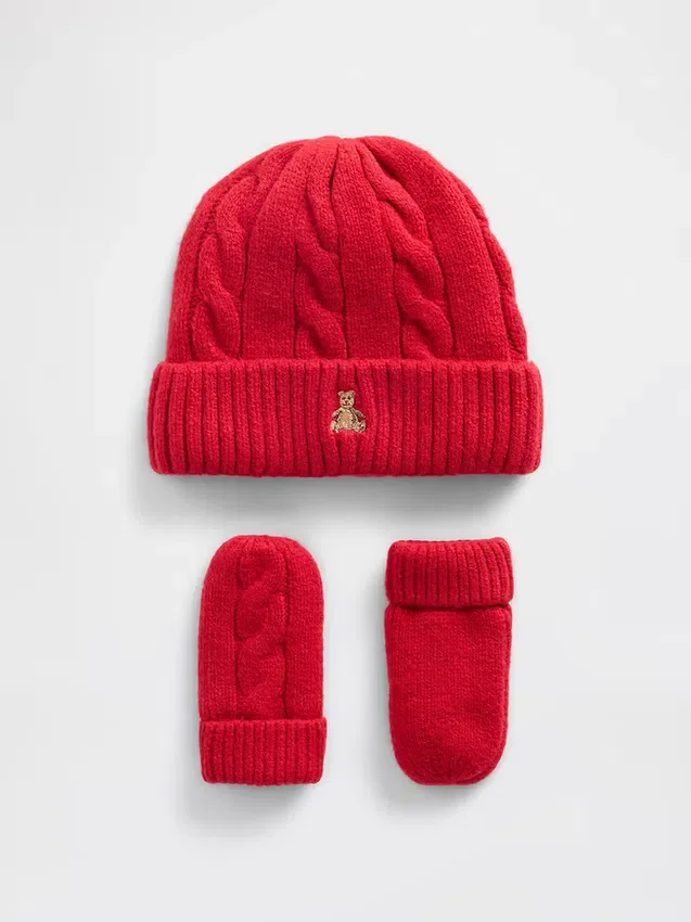 Conjunto de gorro y manoplas de punto trenzado CashSoft para Bebé y Niño