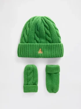 Conjunto de gorro y manoplas de punto trenzado CashSoft para Bebé y Niño