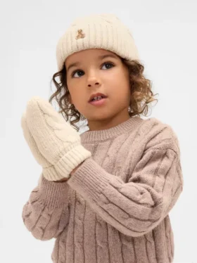 Conjunto de gorro y manoplas de punto trenzado CashSoft para Bebé y Niño