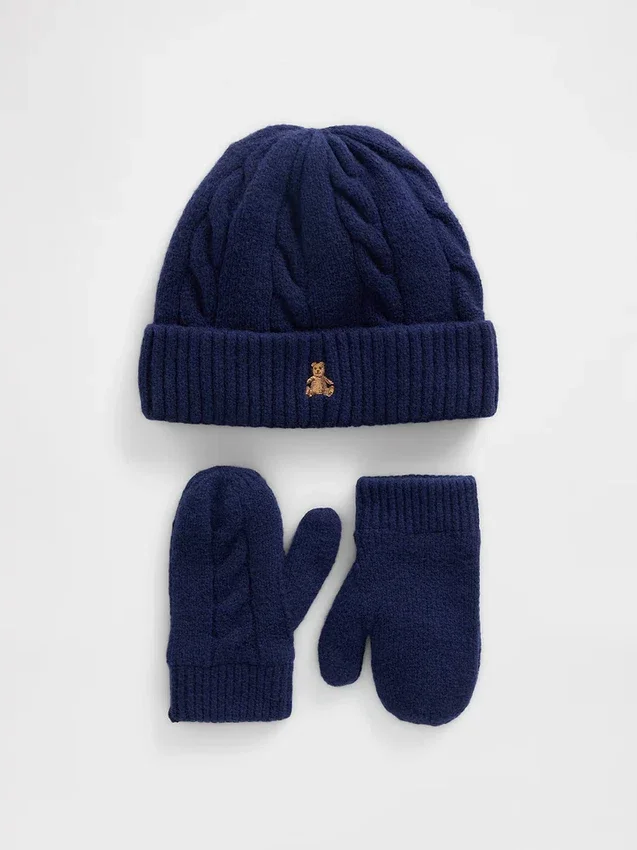 Conjunto de gorro y manoplas de punto trenzado CashSoft para Bebé y Niño
