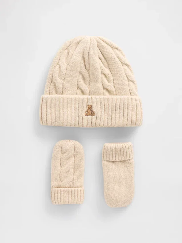 Conjunto de gorro y manoplas de punto trenzado CashSoft para Bebé y Niño