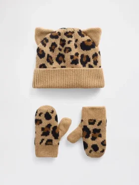 Conjunto de gorro y manoplas «Leopardo» de CashSoft para Bebé y Niño