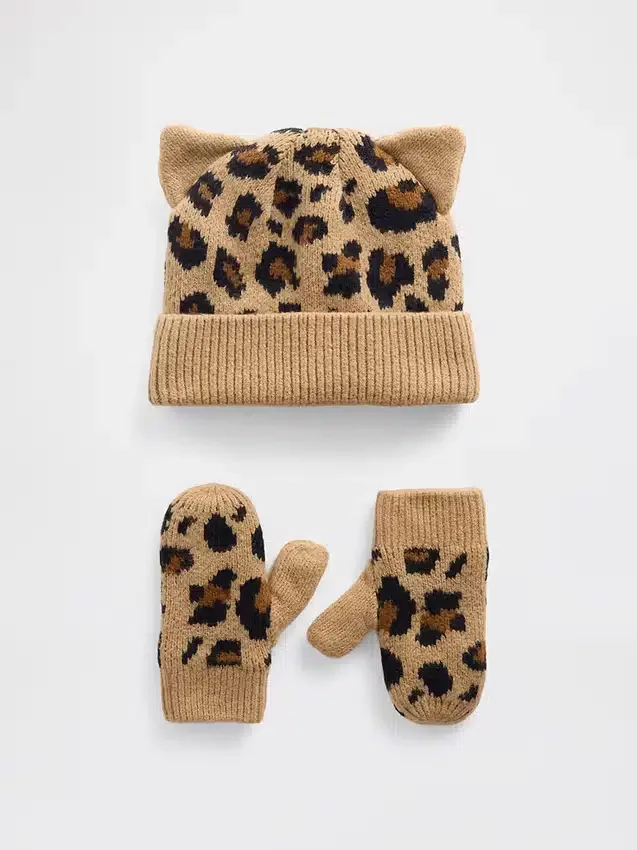 Conjunto de gorro y manoplas «Leopardo» de CashSoft para Bebé y Niño
