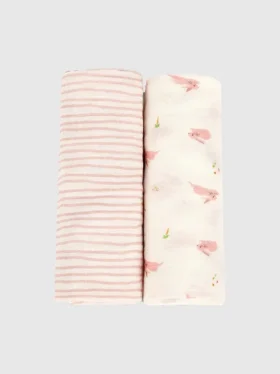 Conjunto de mantitas de bambú «Conejito» y «Ola rosa»