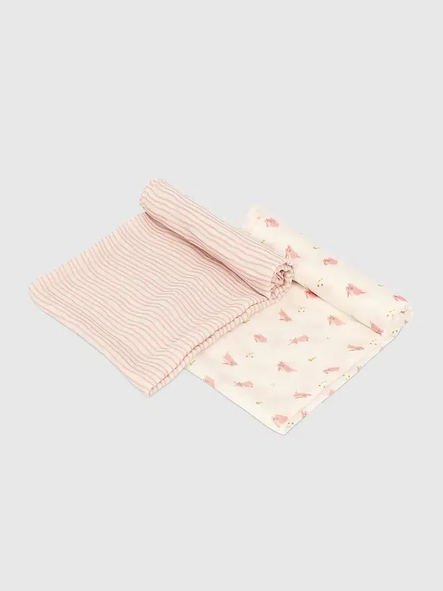 Conjunto de mantitas de bambú «Conejito» y «Ola rosa»