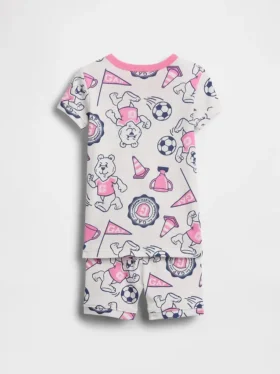 Conjunto de pantalones cortos de pijama de algodón orgánico cepillado con el logotipo del oso para Bebé y Niño