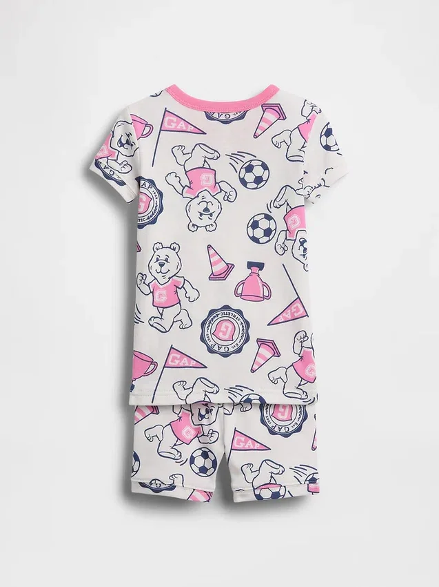 Conjunto de pantalones cortos de pijama de algodón orgánico cepillado con el logotipo del oso para Bebé y Niño