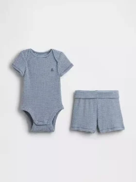 Conjunto de pantalones cortos para bebé «Grow-With-Me» de punto de canalé fino