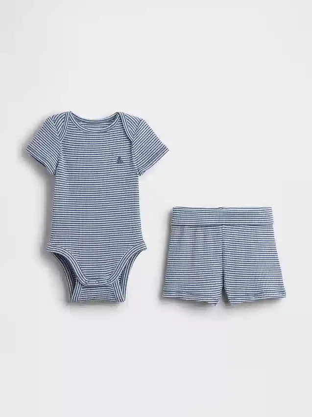 Conjunto de pantalones cortos para bebé «Grow-With-Me» de punto de canalé fino