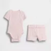 Conjunto de pantalones cortos para bebé «Grow-With-Me» de punto de canalé fino