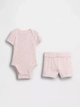 Conjunto de pantalones cortos para bebé «Grow-With-Me» de punto de canalé fino