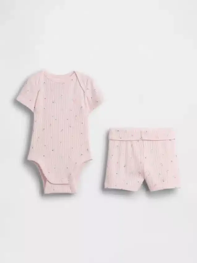 Conjunto de pantalones cortos para bebé «Grow-With-Me» de punto de canalé fino