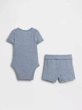 Conjunto de pantalones cortos para bebé «Grow-With-Me» de punto de canalé fino