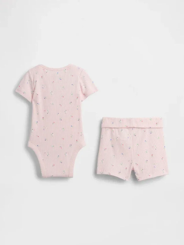 Conjunto de pantalones cortos para bebé «Grow-With-Me» de punto de canalé fino