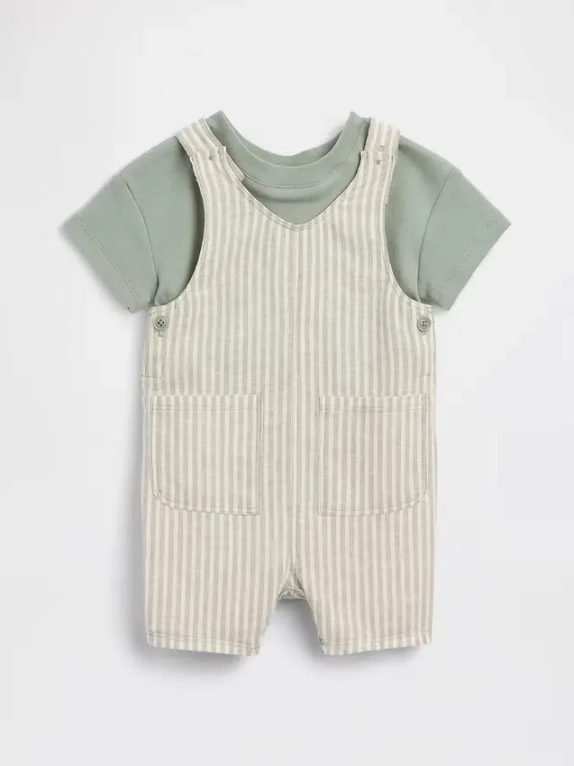 Conjunto de peto corto de lino y algodón para bebé