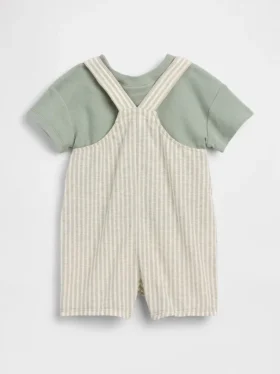 Conjunto de peto corto de lino y algodón para bebé