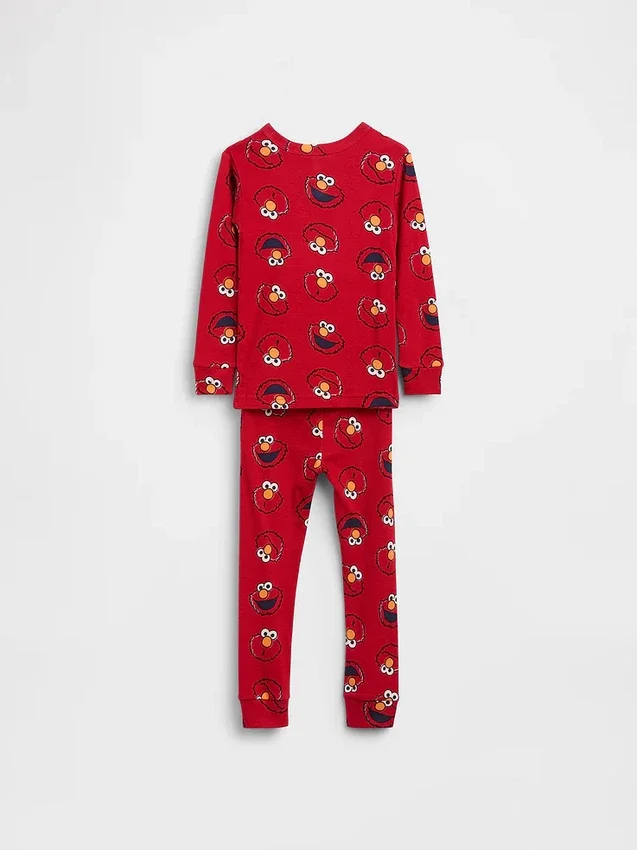 Conjunto de pijama de algodón cepillado orgánico de Elmo de Barrio Sésamo para Bebé y Niño