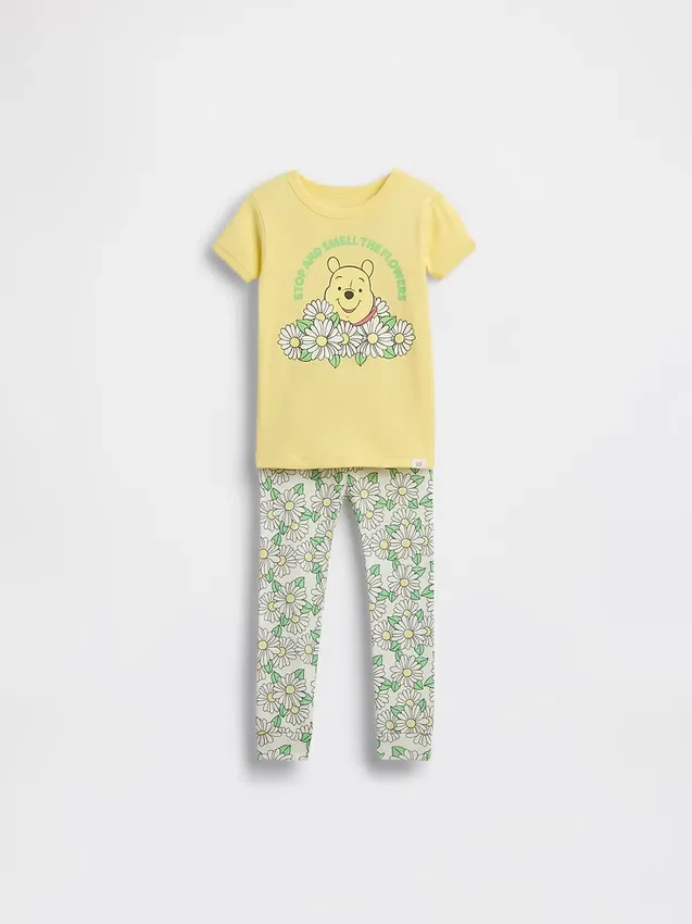 Conjunto de pijama de algodón cepillado orgánico de Winnie the Pooh para bebés y niños