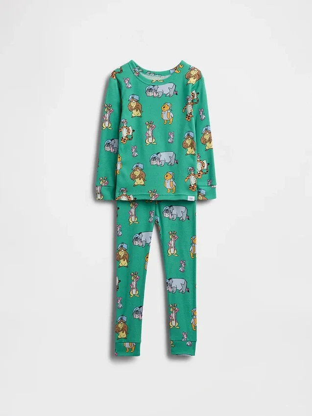 Conjunto de pijama de algodón cepillado orgánico de Winnie the Pooh para bebés y niños