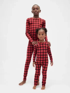 Conjunto de pijama de algodón cepillado orgánico para niños y bebés