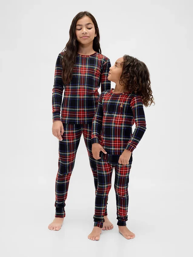 Conjunto de pijama de algodón cepillado orgánico para niños y bebés