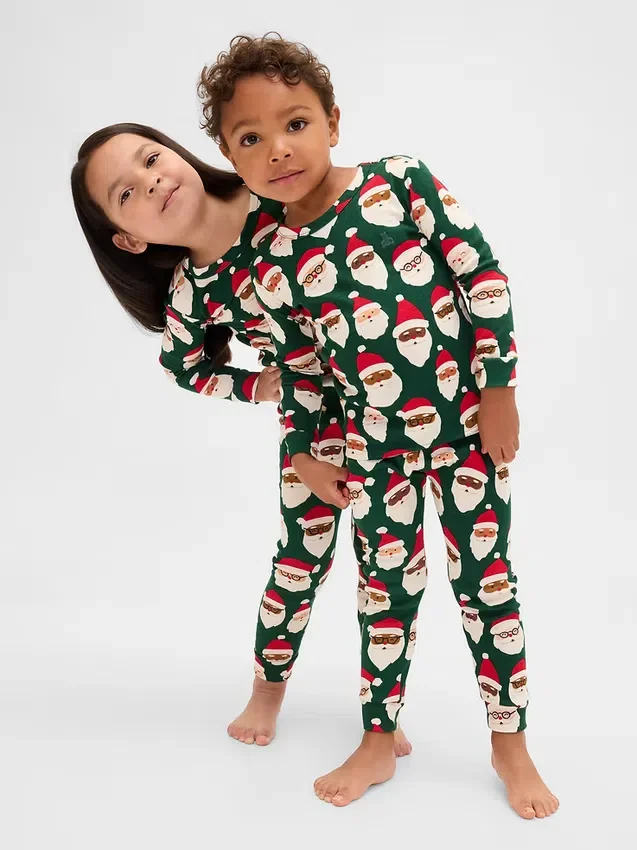 Conjunto de pijama de algodón cepillado orgánico para niños y bebés