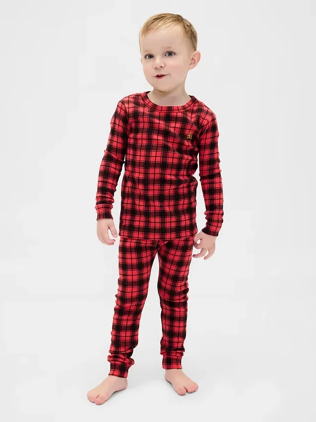 Conjunto de pijama de algodón cepillado orgánico para niños y bebés